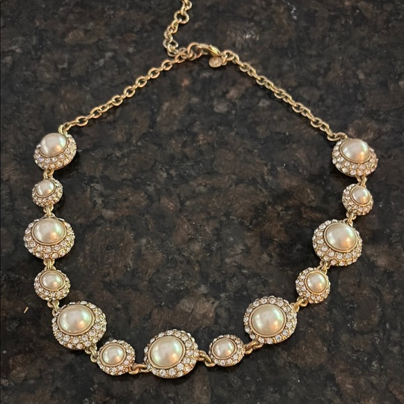 J. Crew Gold and Cream Necklace with Crystal Accents - Picture 1 of 3
